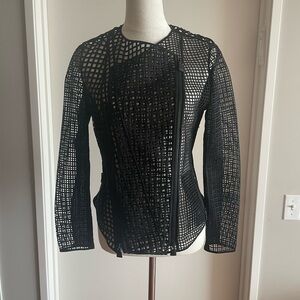 AKRIS Open Grid Mixed Media Silk Black Jacket Size 40 / US 8